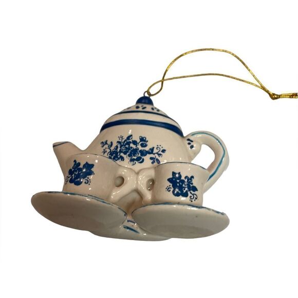 Vintage Christmas Teapot Teacup Ornament - Picture 2 of 13